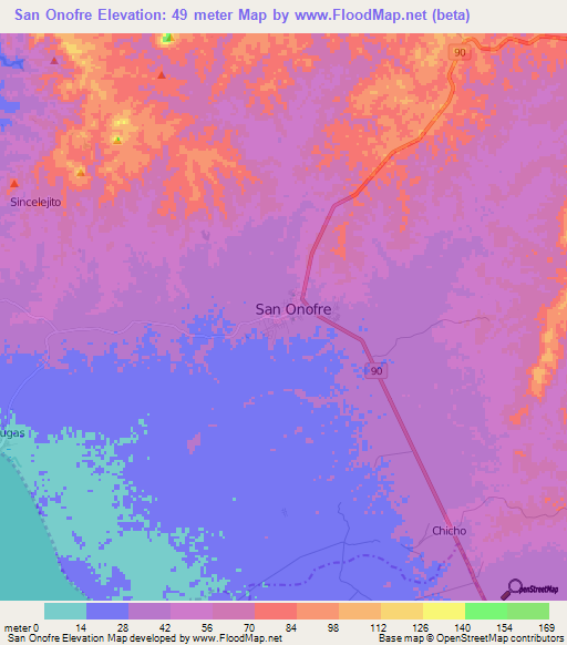 San Onofre,Colombia Elevation Map