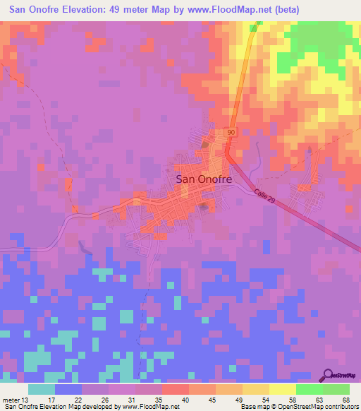 San Onofre,Colombia Elevation Map