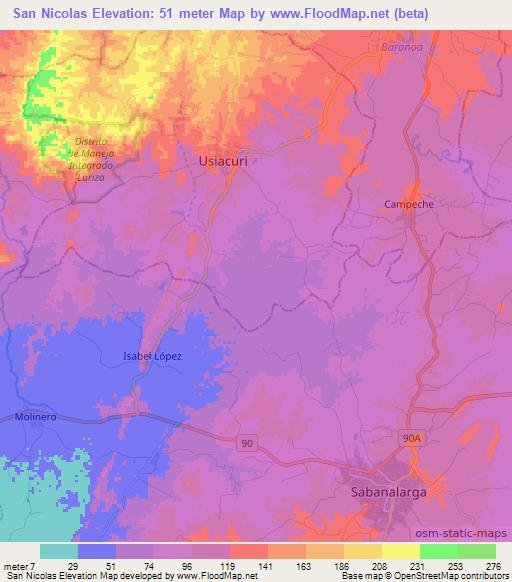 San Nicolas,Colombia Elevation Map