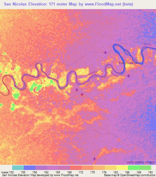 San Nicolas,Colombia Elevation Map