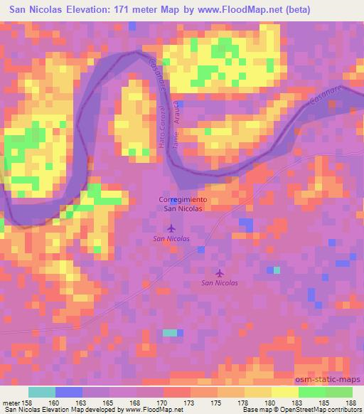 San Nicolas,Colombia Elevation Map