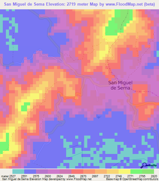 San Miguel de Sema,Colombia Elevation Map