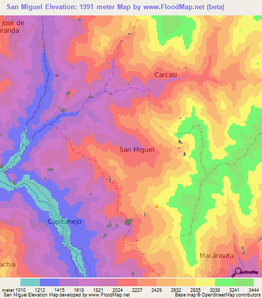 San Miguel,Colombia Elevation Map