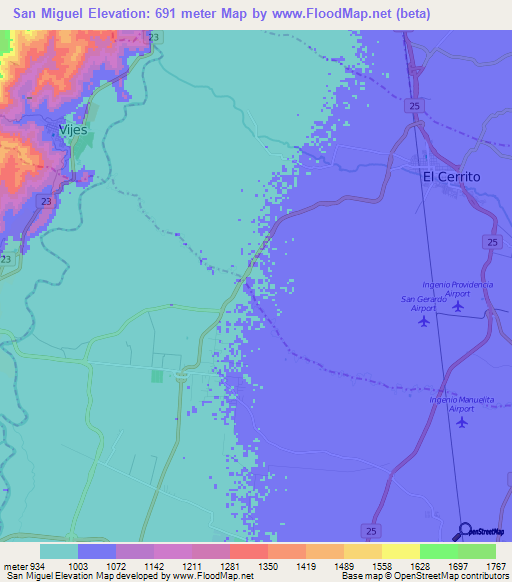 San Miguel,Colombia Elevation Map