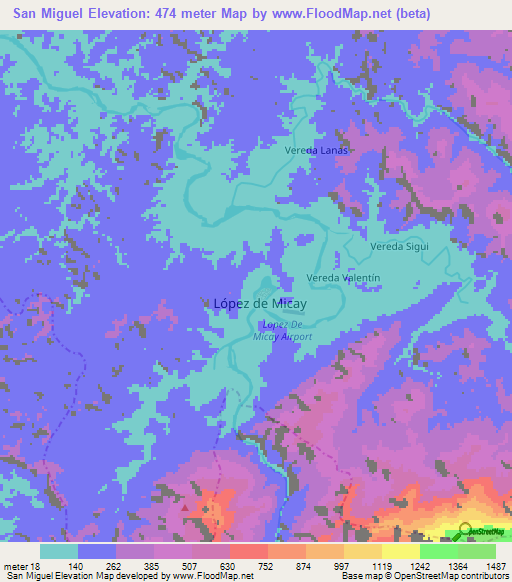 San Miguel,Colombia Elevation Map