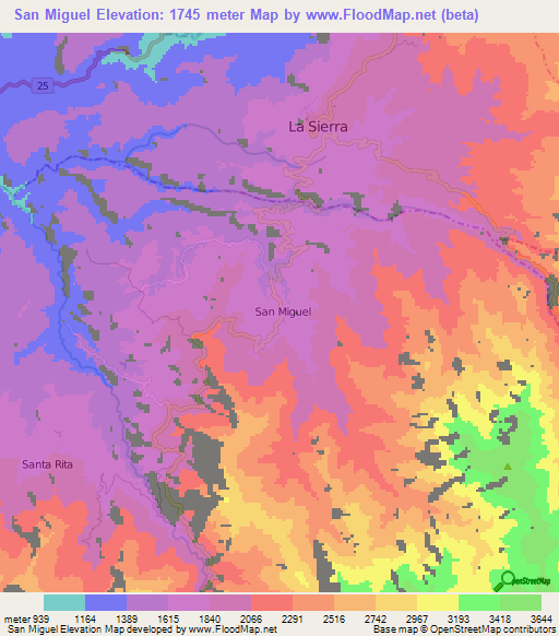 San Miguel,Colombia Elevation Map