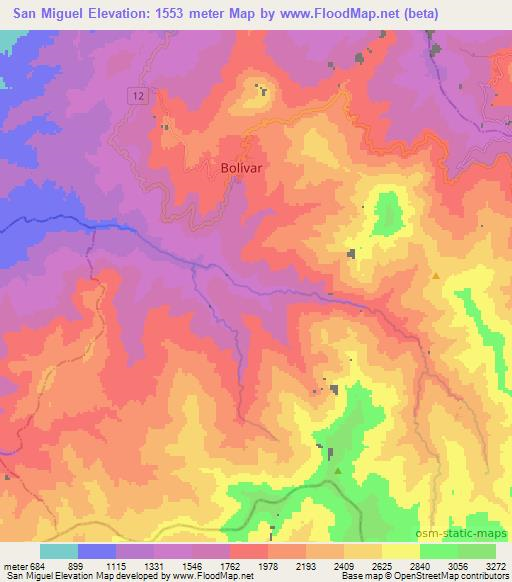 San Miguel,Colombia Elevation Map