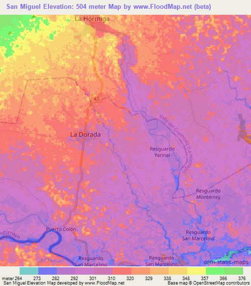 San Miguel,Colombia Elevation Map