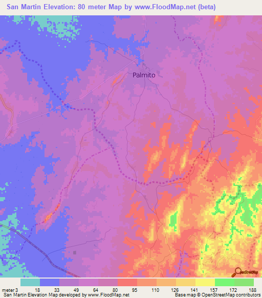 San Martin,Colombia Elevation Map