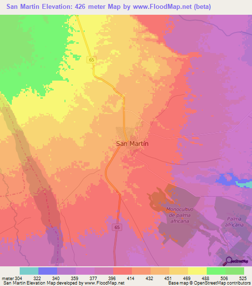 San Martin,Colombia Elevation Map