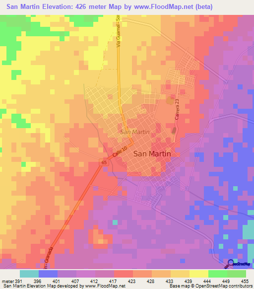 San Martin,Colombia Elevation Map