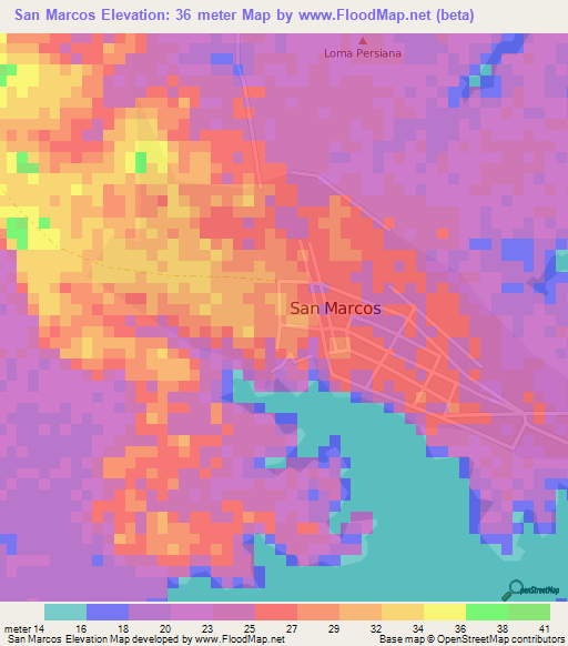 San Marcos,Colombia Elevation Map