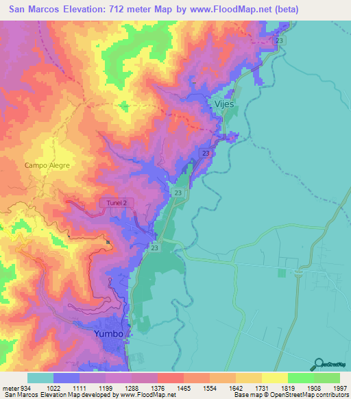 San Marcos,Colombia Elevation Map