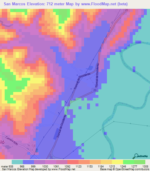 San Marcos,Colombia Elevation Map