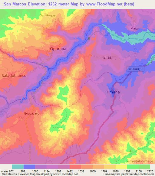 San Marcos,Colombia Elevation Map