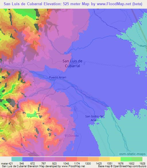 San Luis de Cubarral,Colombia Elevation Map