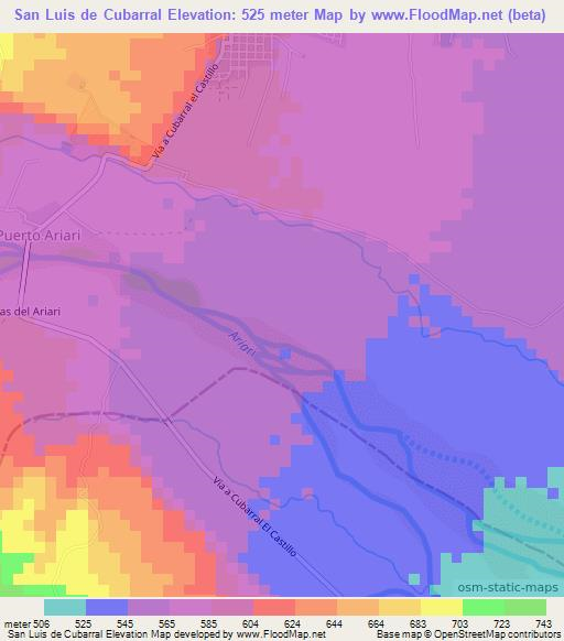 San Luis de Cubarral,Colombia Elevation Map