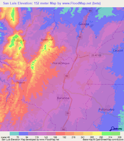 San Luis,Colombia Elevation Map