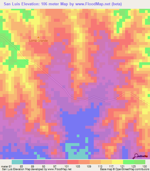 San Luis,Colombia Elevation Map