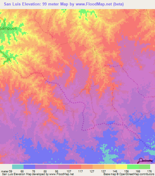 San Luis,Colombia Elevation Map