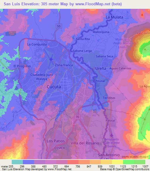 San Luis,Colombia Elevation Map