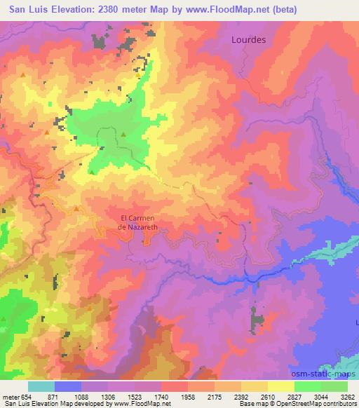 San Luis,Colombia Elevation Map