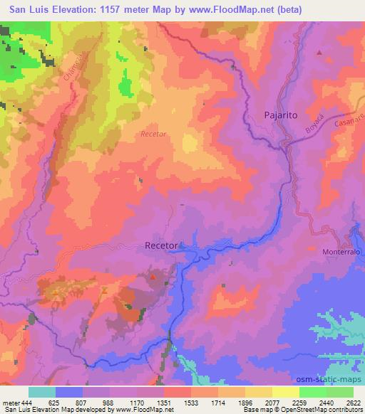 San Luis,Colombia Elevation Map