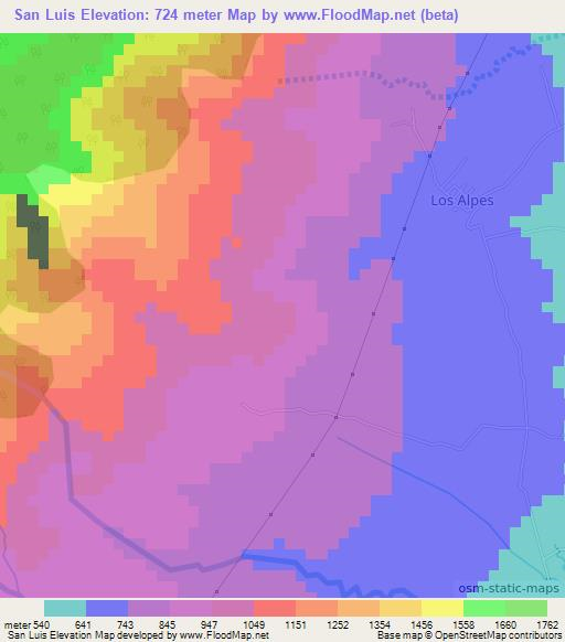 San Luis,Colombia Elevation Map