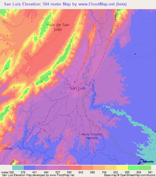 San Luis,Colombia Elevation Map