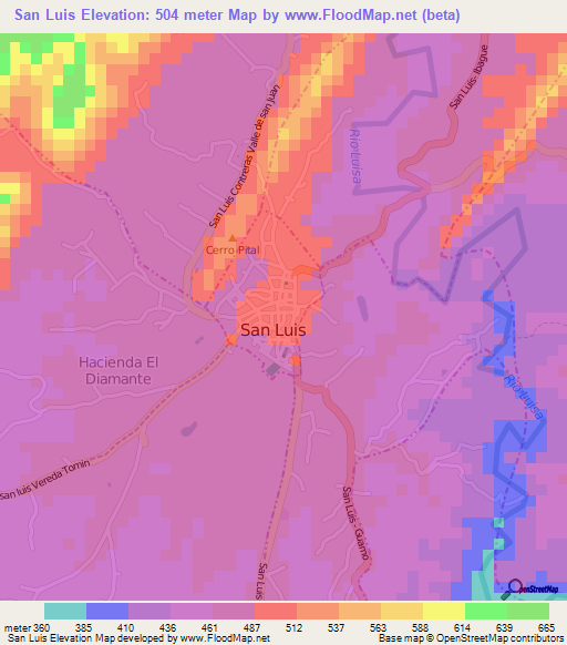 San Luis,Colombia Elevation Map