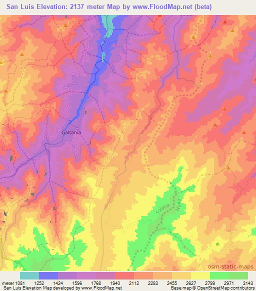 San Luis,Colombia Elevation Map