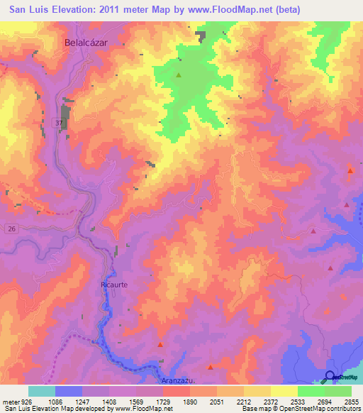 San Luis,Colombia Elevation Map