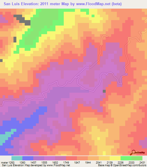 San Luis,Colombia Elevation Map