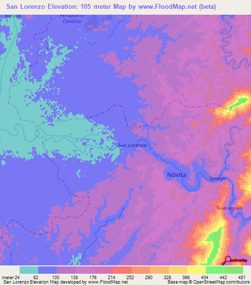 San Lorenzo,Colombia Elevation Map