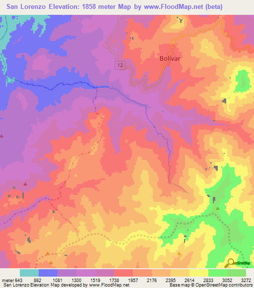 San Lorenzo,Colombia Elevation Map