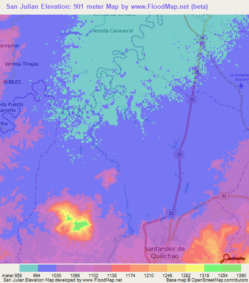 San Julian,Colombia Elevation Map