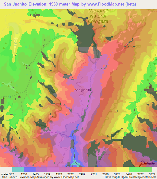 San Juanito,Colombia Elevation Map