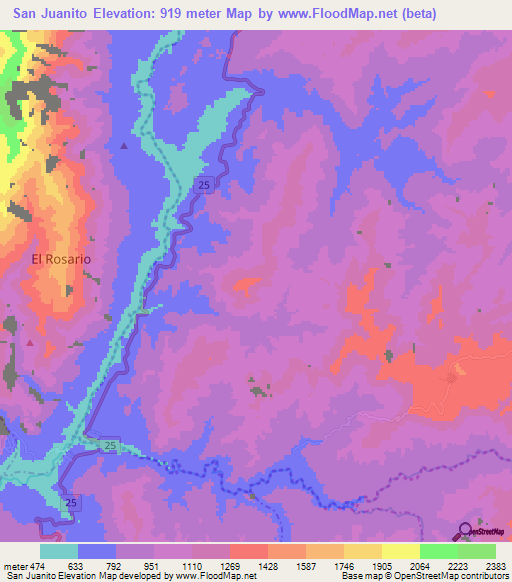 San Juanito,Colombia Elevation Map