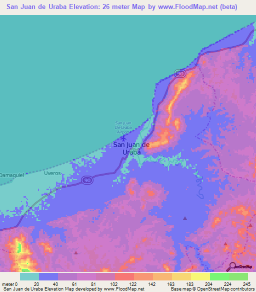 San Juan de Uraba,Colombia Elevation Map