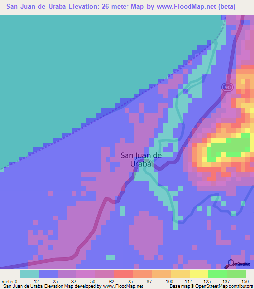 San Juan de Uraba,Colombia Elevation Map