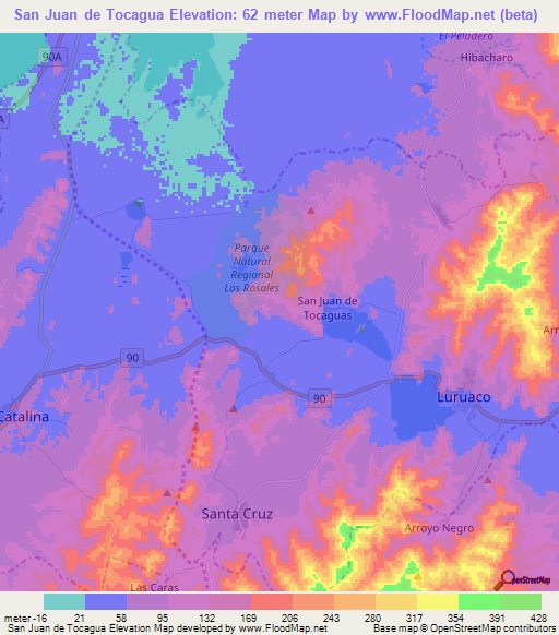 San Juan de Tocagua,Colombia Elevation Map