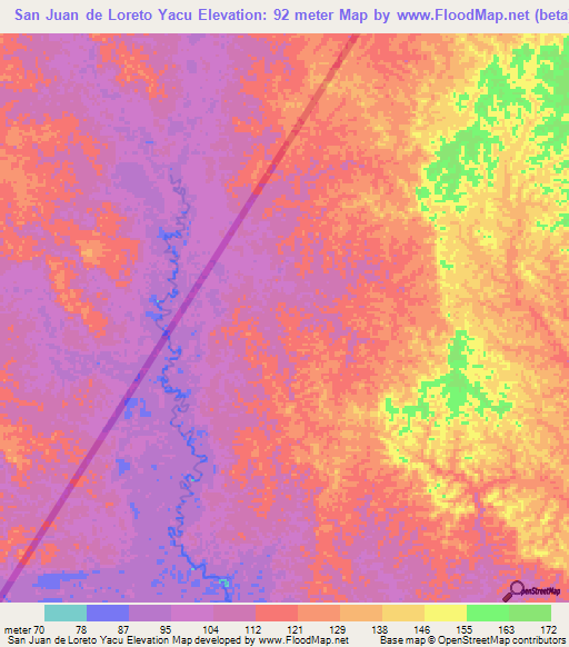 San Juan de Loreto Yacu,Colombia Elevation Map