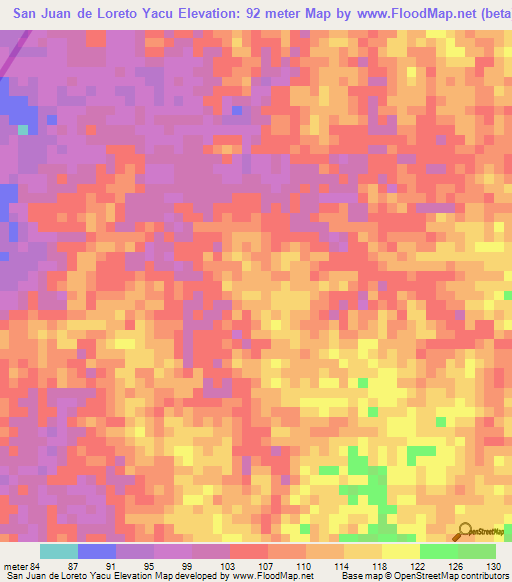 San Juan de Loreto Yacu,Colombia Elevation Map