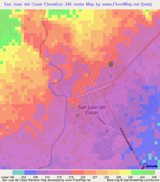 San Juan del Cesar,Colombia Elevation Map