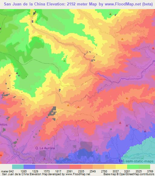 San Juan de la China,Colombia Elevation Map