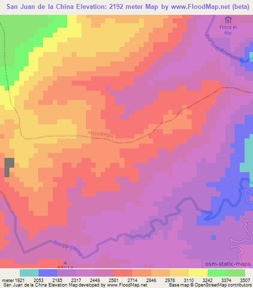 San Juan de la China,Colombia Elevation Map