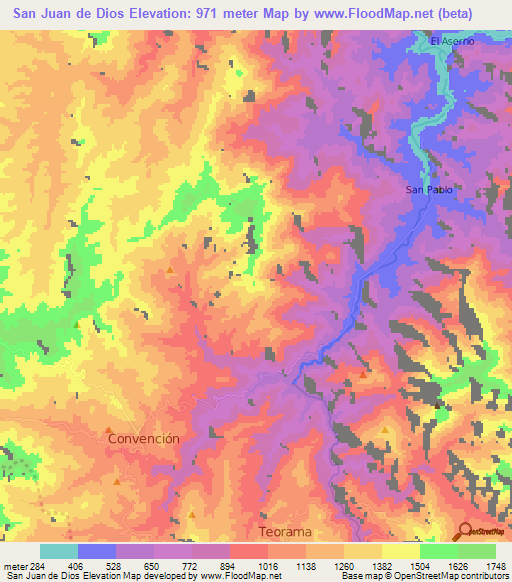 San Juan de Dios,Colombia Elevation Map