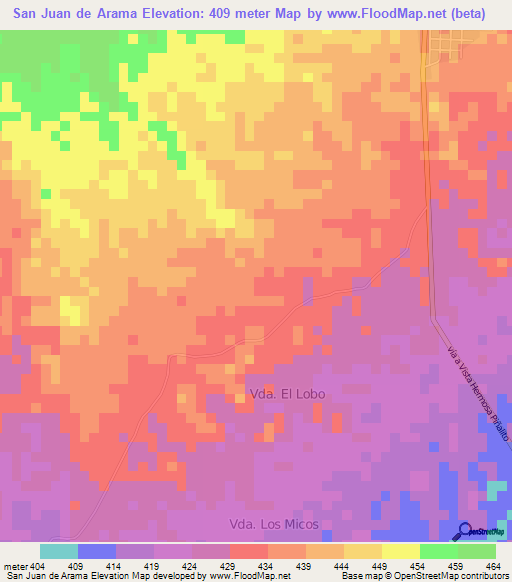 San Juan de Arama,Colombia Elevation Map