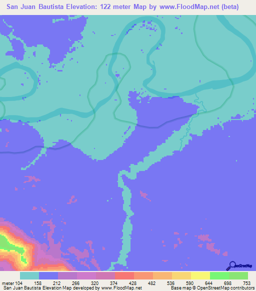 San Juan Bautista,Colombia Elevation Map