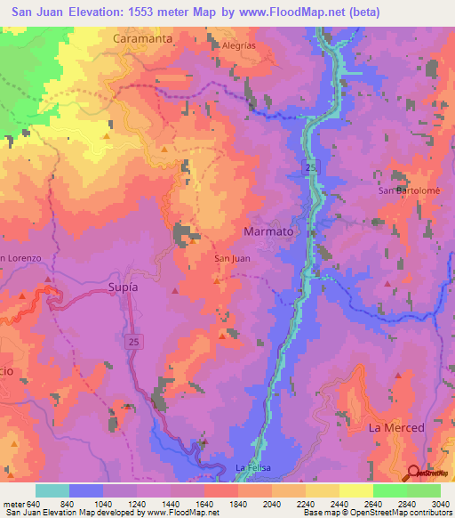 San Juan,Colombia Elevation Map